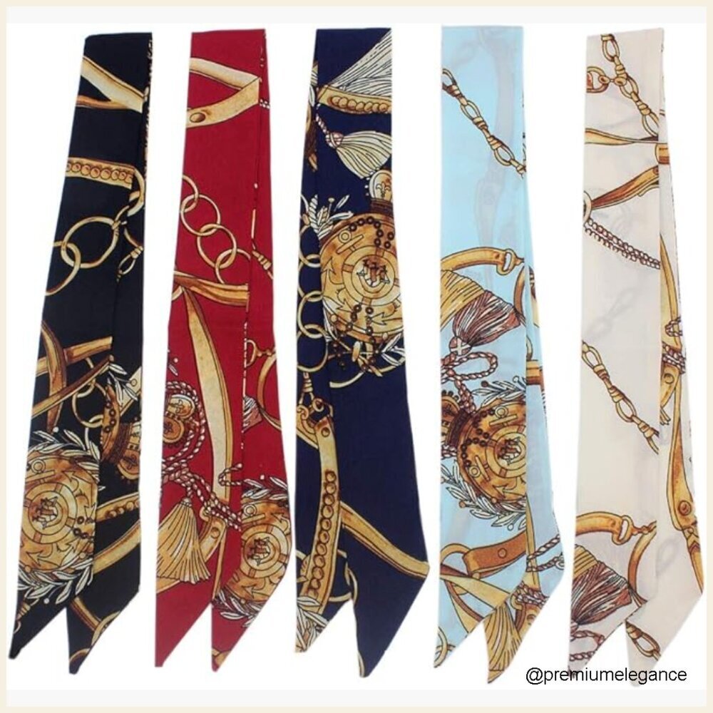 5-Pack Imitated Silk Fashion Scarves, 34.6" Length, Multifunctional Accessory